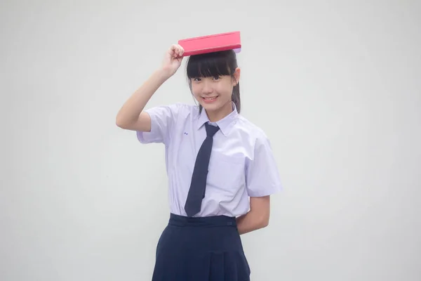 Azië Thai Junior Middelbare School Student Uniform Mooi Meisje Een — Stockfoto