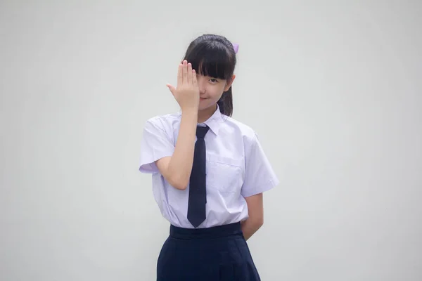 Retrato Tailandês Júnior Estudante Ensino Médio Uniforme Bela Menina Não — Fotografia de Stock