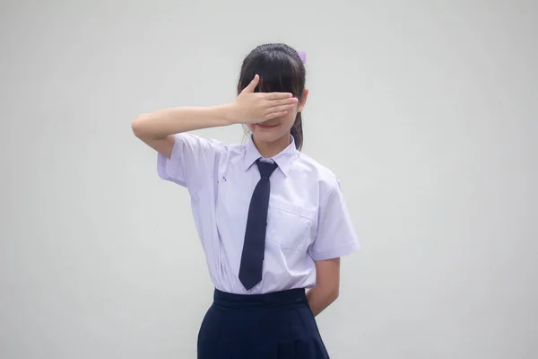 Portré Thai Junior Középiskolai Diák Egyenruha Gyönyörű Lány Nem Néz — Stock Fotó