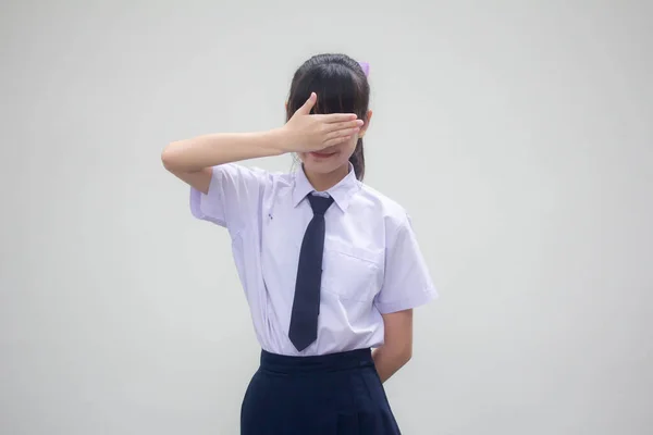 Portrait Thai Junior High School Student Uniform Beautiful Girl Look — Stock Photo, Image