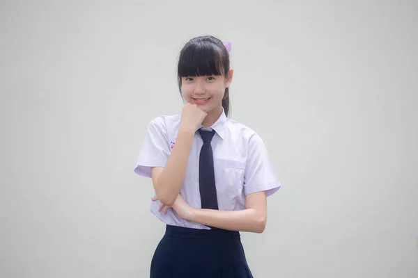 Thai Junior Middelbare School Student Uniform Tiener Mooi Meisje Gelukkig — Stockfoto