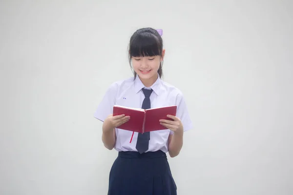 Asia Thai Junior High School Student Uniform Beautiful Girl Read — Stock Photo, Image