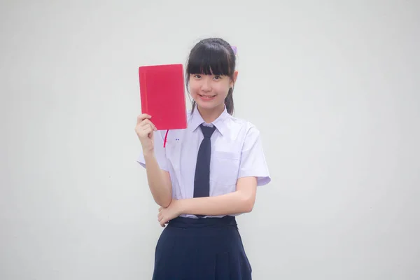 Azië Thai Junior Middelbare School Student Uniform Mooi Meisje Tonen — Stockfoto