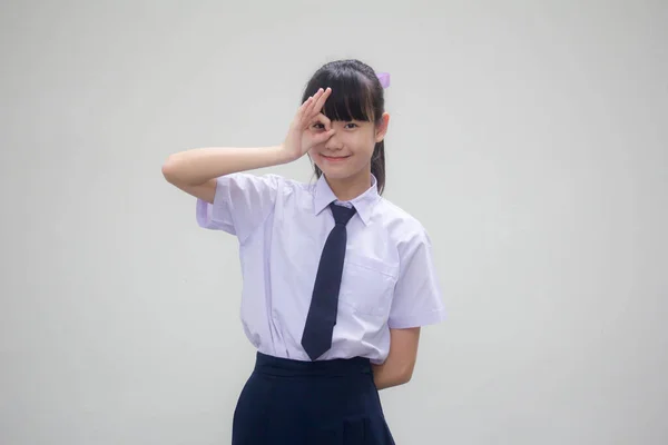 Portré Thai Junior Középiskolai Diák Egyenruha Gyönyörű Lány Oké — Stock Fotó