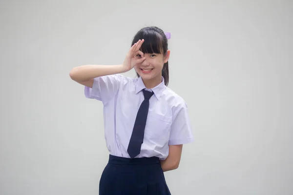Portrét Thajského Studenta Střední Školy Uniforma Krásná Dívka — Stock fotografie