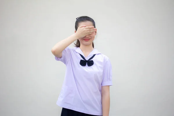 Ασία Thai Γυμνάσιο Στολή Μαθητή Όμορφο Κορίτσι Μην Κοιτάς — Φωτογραφία Αρχείου