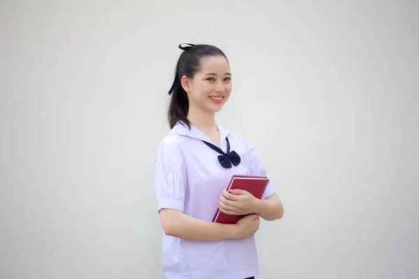 Ásia Tailandês Júnior Estudante Ensino Médio Uniforme Bela Menina Sorriso — Fotografia de Stock