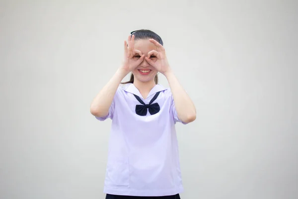 Ásia Tailandês Júnior Estudante Ensino Médio Uniforme Bela Menina — Fotografia de Stock