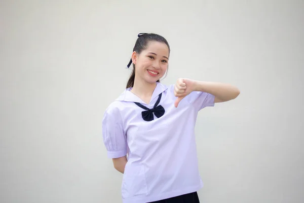 Ásia Tailandês Júnior Estudante Ensino Médio Uniforme Bela Menina Não — Fotografia de Stock