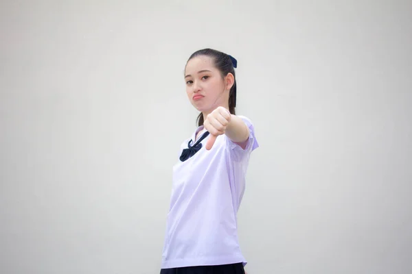 Asia Thai Junior Estudiante Secundaria Uniforme Hermosa Chica Les Gusta —  Fotos de Stock