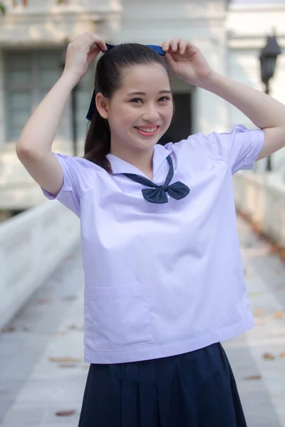 asia thai Junior high school student uniform beautiful girl smile and relax