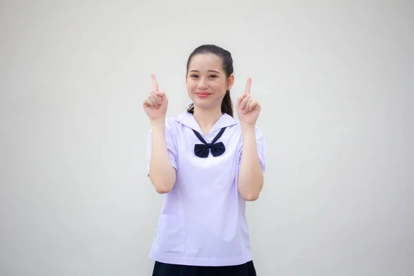 Azië Thai Junior Middelbare School Student Uniform Mooi Meisje Wijzend — Stockfoto