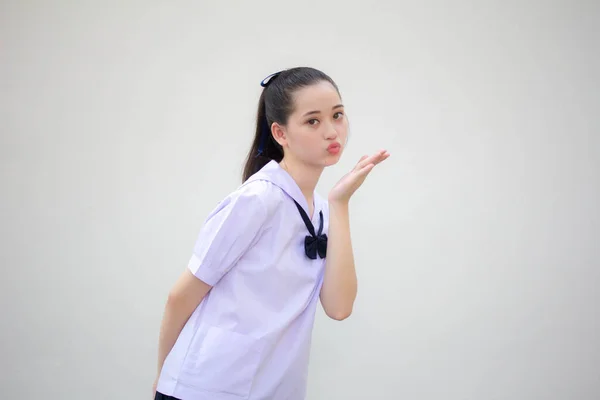 Ásia Tailandês Júnior Estudante Ensino Médio Uniforme Bela Menina Enviar — Fotografia de Stock