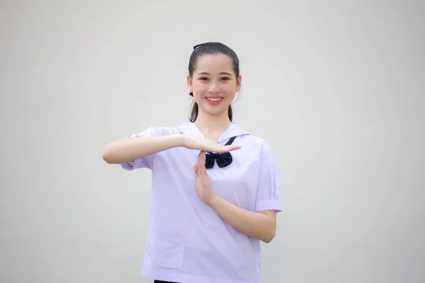 Ásia Tailandês Júnior Estudante Ensino Médio Uniforme Bela Menina Time — Fotografia de Stock