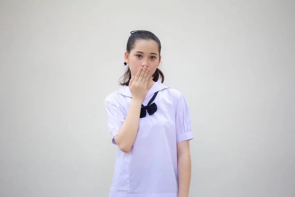 Ázsiai Thai Általános Iskola Diák Egyenruha Gyönyörű Lány Csendes — Stock Fotó