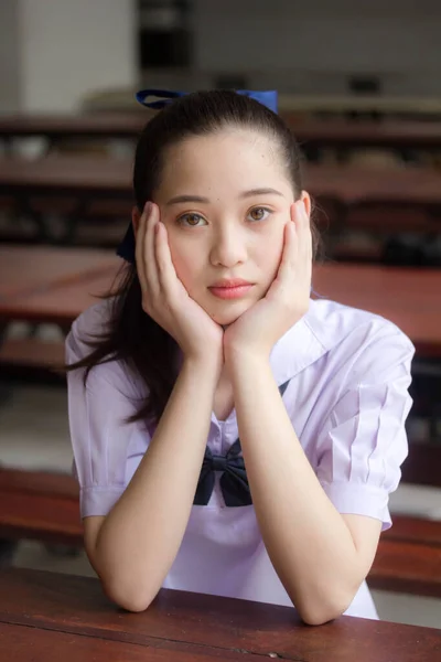 Asiatisch Thai Junior High School Student Uniform Schön Mädchen Smile — Stockfoto