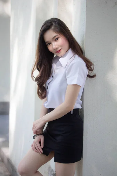 Thai Adult Student University Uniform Beautiful Girl Smile Relax — Stock Photo, Image