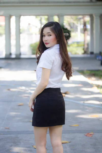 Thai Adult Student University Uniform Beautiful Girl Smile Relax — Stock Photo, Image