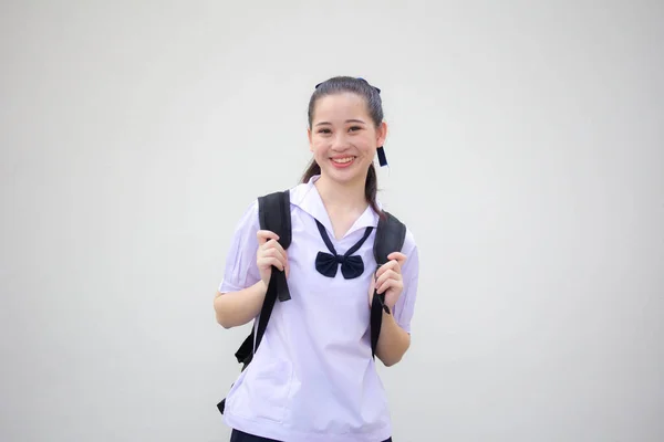 Asia Thai Junior Gymnasiet Student Uniform Vacker Flicka Leende Och — Stockfoto