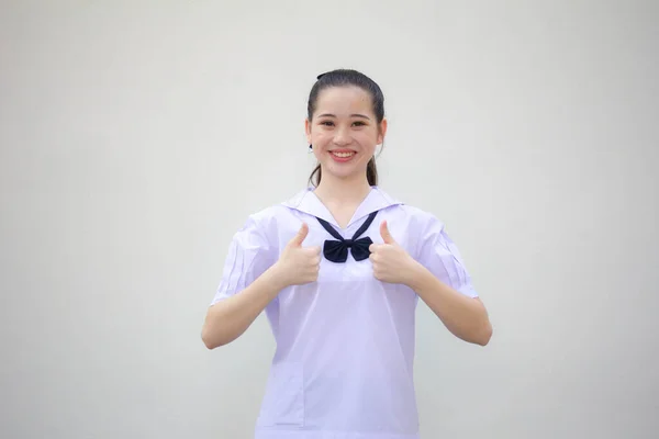 Ásia Tailandês Júnior Estudante Ensino Médio Uniforme Bela Menina Excelente — Fotografia de Stock