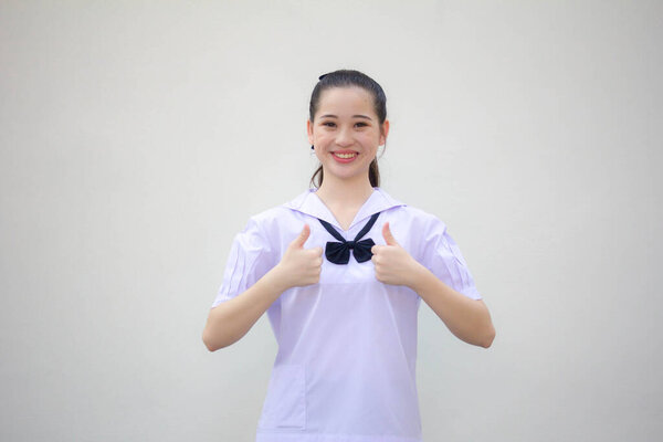 asia thai Junior high school student uniform beautiful girl excellent