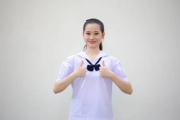 Ásia Tailandês Júnior Estudante Ensino Médio Uniforme Bela Menina Excelente — Fotografia de Stock