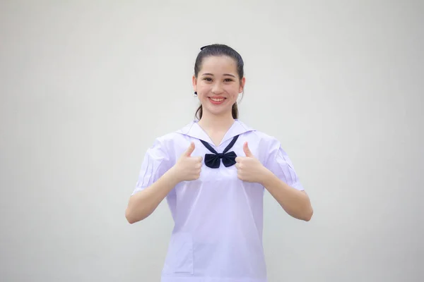 Asya Thai Ortaokul Üniforması Güzel Kız Mükemmel — Stok fotoğraf
