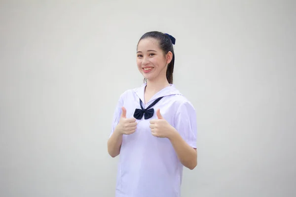 Ásia Tailandês Júnior Estudante Ensino Médio Uniforme Bela Menina Excelente — Fotografia de Stock