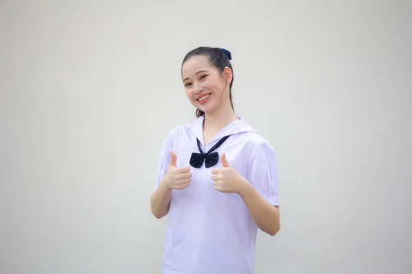 Asia Thai Junior Escuela Secundaria Estudiante Uniforme Hermosa Chica Excelente — Foto de Stock
