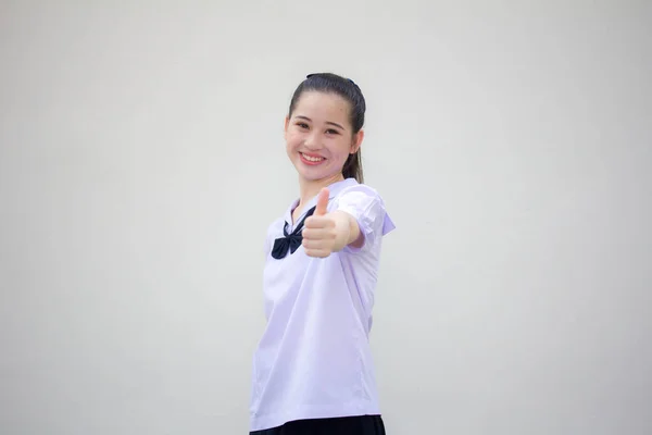 Ásia Tailandês Júnior Estudante Ensino Médio Uniforme Bela Menina Excelente — Fotografia de Stock