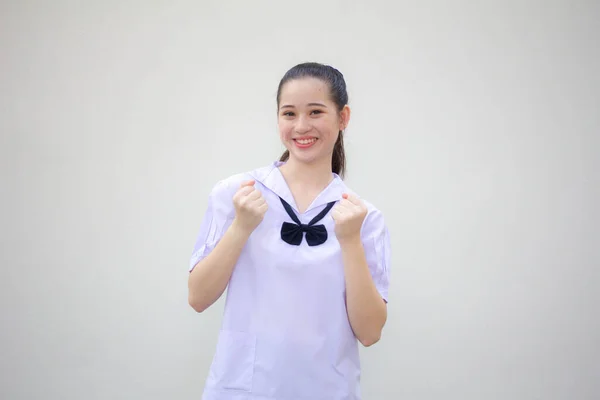 Ásia Tailandês Júnior Estudante Ensino Médio Uniforme Bela Menina Excelente — Fotografia de Stock