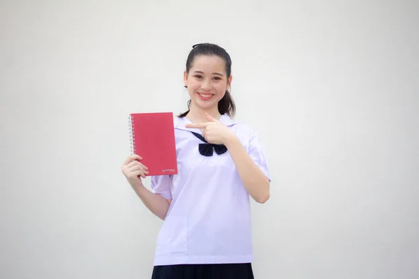 Ásia Tailandês Júnior Estudante Ensino Médio Uniforme Bela Menina Mostrar — Fotografia de Stock