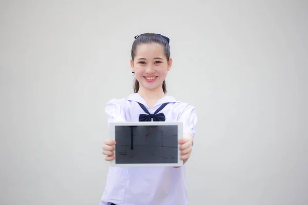 Ázsiai Thai Általános Iskolás Diák Egyenruha Gyönyörű Lány Show Neki — Stock Fotó