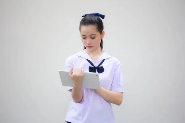 Asiatisch Thai Junior High School Student Uniform Hübsch Mädchen Using — Stockfoto