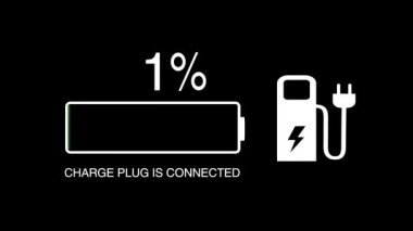 Elektrikli taşıt şarj göstergesi pil şarjının 0 'dan 100' e çıktığını gösteriyor. Alternatif enerji kaynakları.