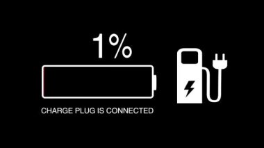 Elektrikli taşıt şarj göstergesi pil şarjının 0 'dan 100' e çıktığını gösteriyor. Alternatif enerji kaynakları.