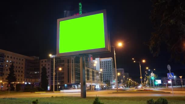 Time Lapse Blank Billboard Green Screen Background City Night — Stock Video
