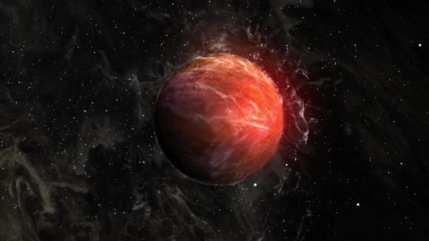 Fantastique Planète Rouge Enveloppée Brume Particules Cosmiques Sur Fond Espace — Video