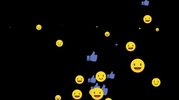 Animation Appearing More Likes Smiles Buttons Black Background — Stock Video