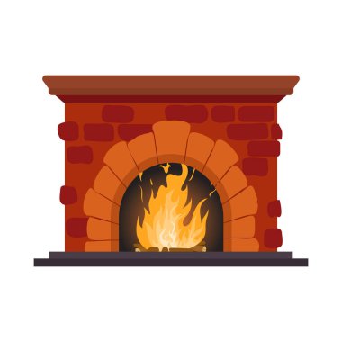 İzole edilmiş beyaz zemin üzerinde ateş bulunan şömine