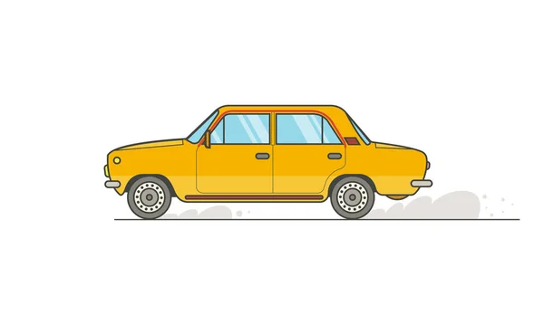 Mobil Vintage Kuning Naik Jalan Ilustrasi Vektor Datar - Stok Vektor
