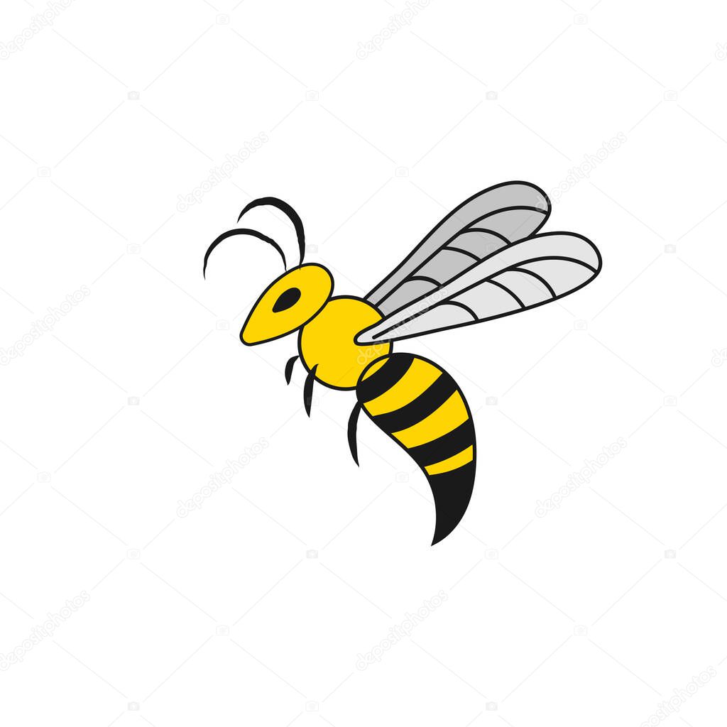 Simple icon insect bee, wasp. Side view. Colorful vector illustration on white background