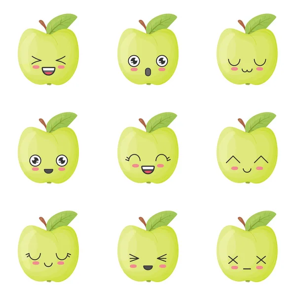 无缝隙苹果图案 设置为Kawaii风格 面料质地 矢量平面插图 — 图库矢量图片