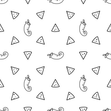 Nacho cipsi ve kırmızı biberli kusursuz desen. Meksika yemeği