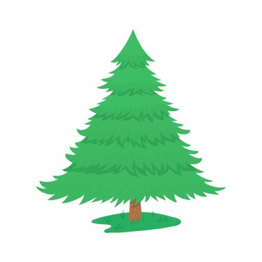 Beyaz arka planda izole edilmiş karikatür çizilmiş Noel ağacı. Düz vektör illüstrasyonu