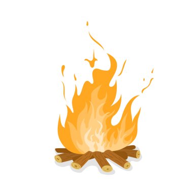 Odunla yanan şenlik ateşi. Çizgi film tarzında düz vektör illüstrasyonu