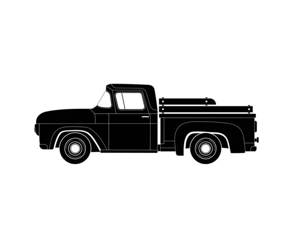 Silhouette Régi Farmer Retro Pickup Teherautó Elszigetelt Fehér Háttérrel Vintage — Stock Vector