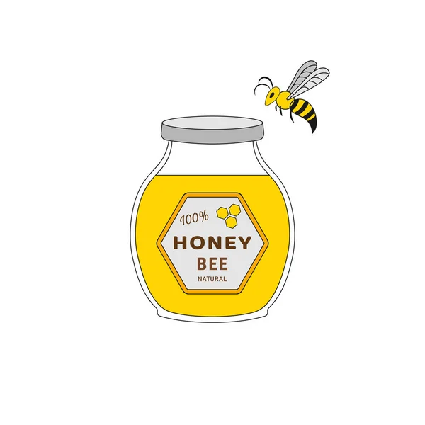 Biene Und Glas Mit Honig — Stockvektor