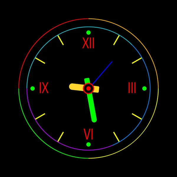 Icon Clock Flat Style Neon Analog Watch Symbol Time Management — Stock Vector