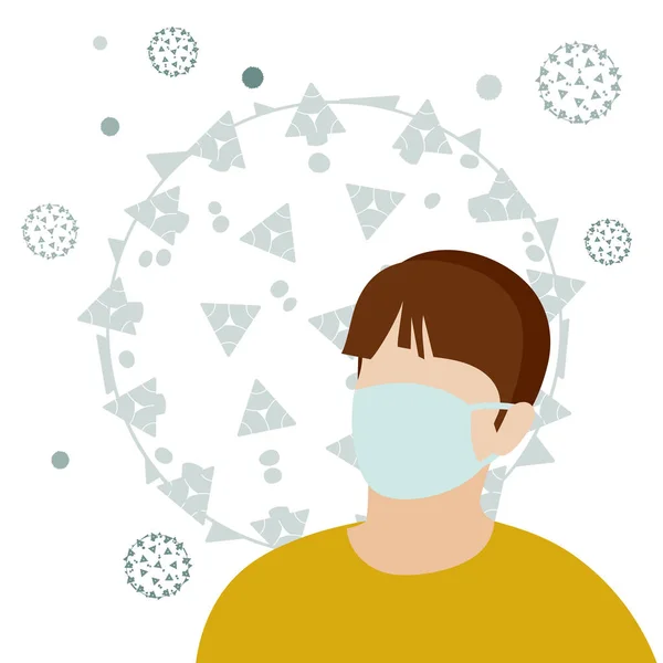 Etrafımızdaki Virüsler Hakkında Tıbbi Koruyucu Maskeli Adam Coronavirus Sağlıklı Yaşam — Stok Vektör